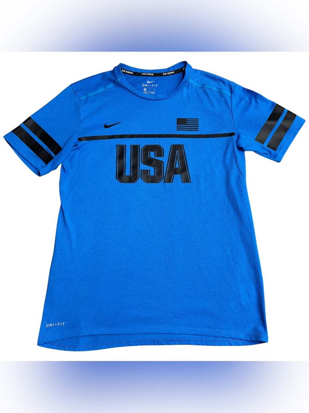 Nike Dri-FIT Energy Running Shirt Mens Medium Blue USA Logo Lightweight Jersey